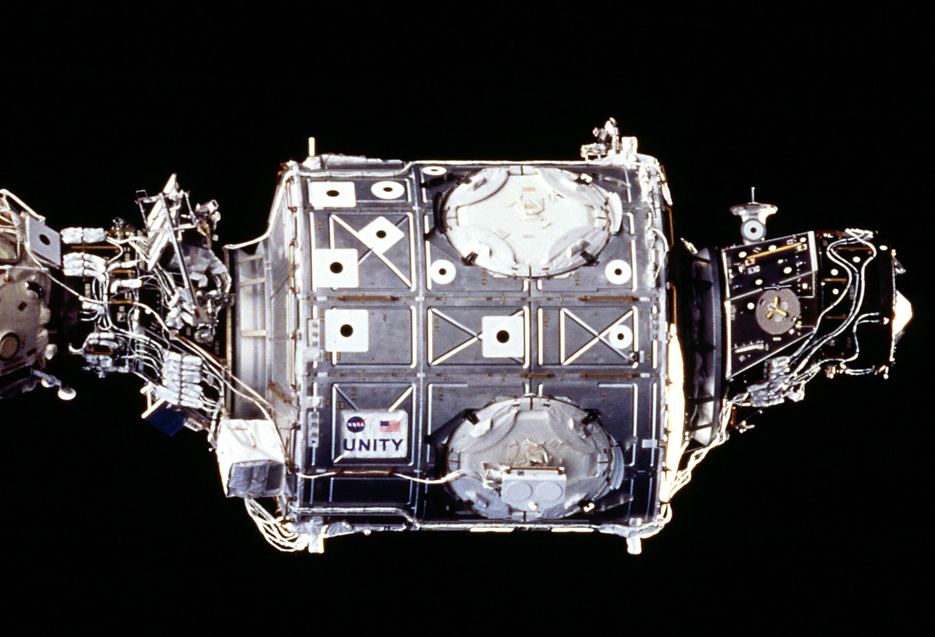 The Unity module connects U.S. and Russian segments of the International Space Station, showcasing aerospace engineering.